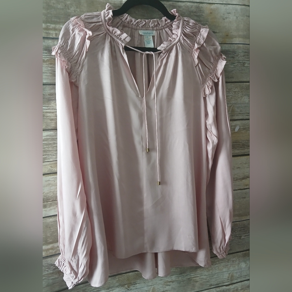 Sundance Blush Ruffle Tie-Neck Blouse